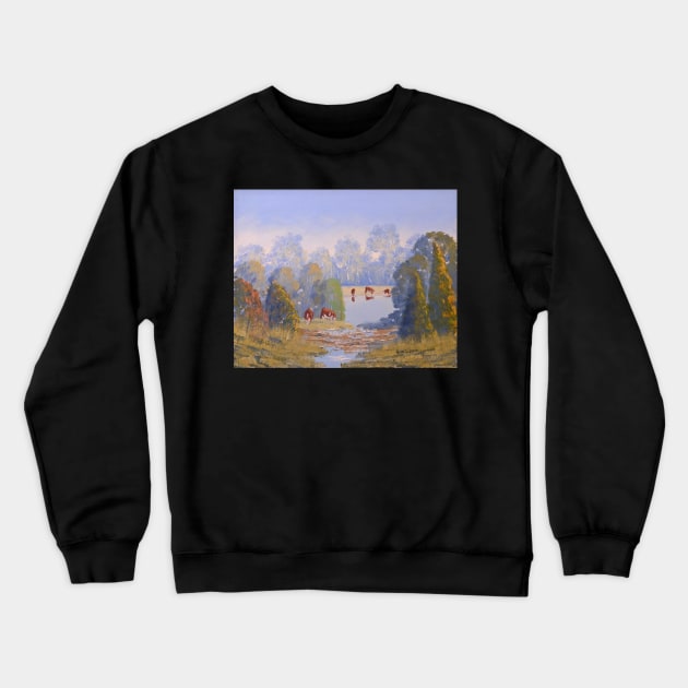 NSW River Crossing - Oil on Board Crewneck Sweatshirt by pops